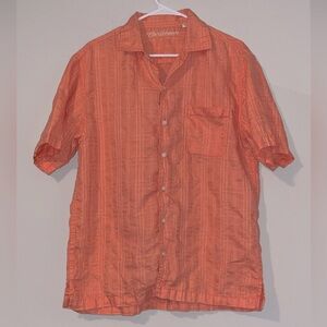 Caribbean Shirt Mens Medium Salmon Linen Button Short Sleeve Point Collared